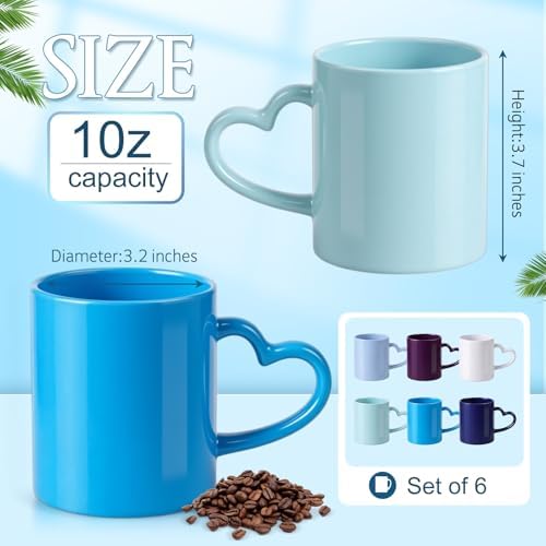 10oz Blue Ceramic Coffee Mugs Set of 6, Stackable Coffee Cups - Image 2