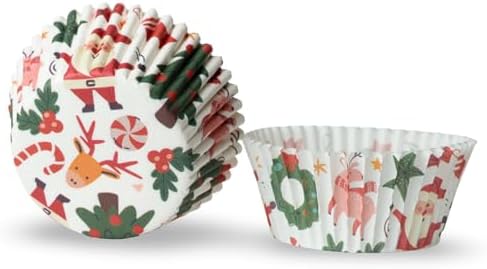 500 Paper Cupcake Liners, Muffin Liners or Baking Cups for Desserts, Muffins, Cupcakes and More Treats; Grease Proof, Food Grade, Nut Serving Containers (Christmas) - Image 2