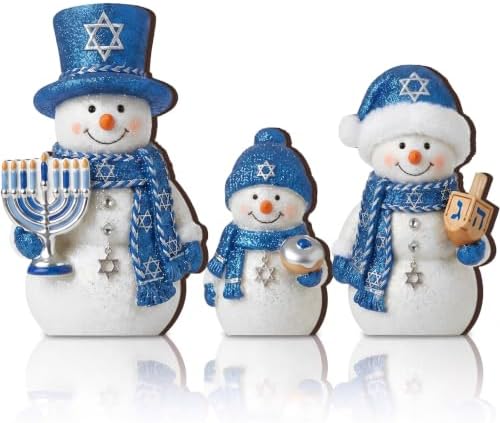 Suzile 3 Pcs Hanukkah Snowman Decorations Blue White Wooden Indoor Decor by Suzile