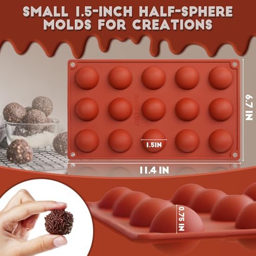 HKNMTT Silicone Semi-Sphere Molds 15 Cavities 2-Pack 1.5" for Chocolate Truffles Jelly Fat Bombs Gelatina, Small Baking Round Half Sphere Candy Moulds, Homemade Freeze Food Grade BPA Free Oven Safe - Image 5