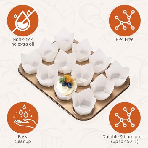 200pcs White Tulip Cupcake Liners for Baking Cups, Premium Parchment paper Tulip Muffin Liners, Greaseproof Cupcake Wrapper for Party, Christmas by JIRNGLA - Image 5