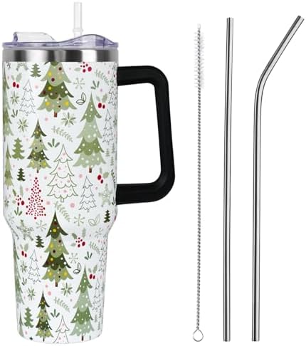 Christmas Tumbler with Handle and Straw Lid 40 oz,Cute Merry Xmas Tree Snowflake Gifts for Women Vacuum Insulated Leak Proof Tumbler,Winter Holiday Accessories Stainless Steel Coffee Cup Mug by Unknown