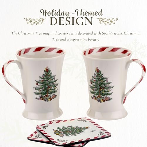 Spode Pimpernel Christmas Tree Peppermint Mugs & Coasters Set - Set of 4 - Image 3