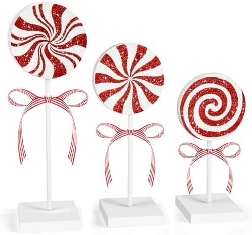 3 Pieces Christmas Table Decorations Wood Candy Set, Red Christmas Tiered Tray Decor,Rustic Candy Table Decorations for Home Tables(Cute) by Sereliy
