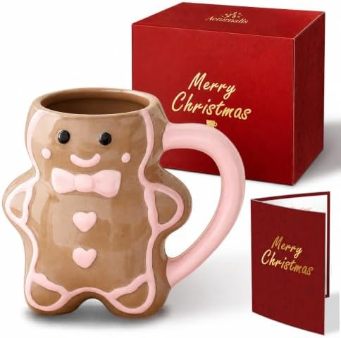 Christmas Mugs - Holiday Card & Gift Box Included - Gingerbread Man Design - Funny & Cute Coffee Christmas Mug - Perfect for Mom Kids Dad Gifts 13 Oz by Unknown
