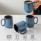 HASENSE Coffee Mugs Set of 4, 15 Ounce Ceramic Coffee Cups with Handle, Large Mug Set for Latte, Tea, Chocolate, Modern Cup Gift for Men and women, Dishwasher & Microwave Safe(Blue) - Image 5