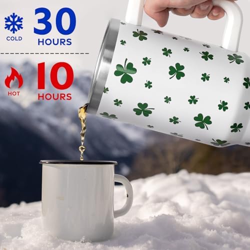 St Patricks Day Gifts 40 oz Tumbler with Handle and Straw Lid,Cute Green Lucky Clover Shamrock Spring Gift for Women Men Vacuum Insulated Leak Proof Stainless Steel Coffee Cup Mug - Image 5