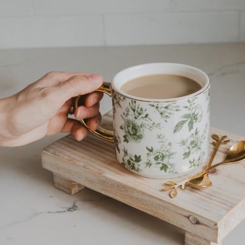 Sweet Water Decor Green Delft Coffee Mug, Vintage Green Floral Design with Gold Handle & Rim, 14oz Fine Bone China Tea Cup, Cute Gifts for Mother's Day, Baby Shower, Christmas & Mom's Birthday - Image 5