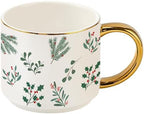 Sweet Water Decor Holiday Greenery Coffee Mug, 14oz China Christmas Mug with Gold Handle, Large Holiday Winter Cup for Coffee, Tea & Hot Chocolate, Stocking Stuffer Gifts for Women by SweetWaterDecor