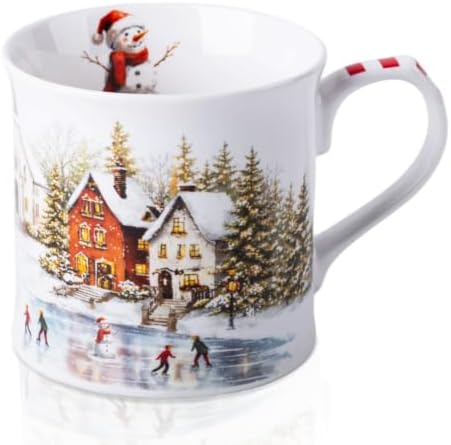 Christmas Snowy Village Coffee Mug, 12oz Ceramic Winter Mug with Vintage Town, Pine Trees, Ice Skating & Snowman, Festive Holiday Gift for Christmas, Designed in England by Harvest Green Studio by MFoffice