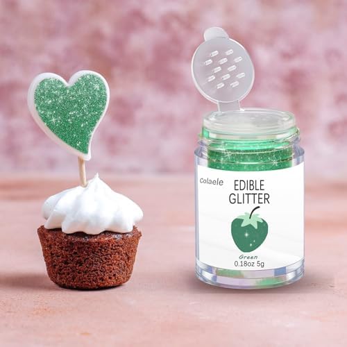Green Edible Glitter Glimmer Powder for Cakes Drinks - Colaele 5 grams Food Grade Luster Dust Metallic Food Decorating Sprinkle Disco Brew Dust for St. Patrick Decorations Wine Beverage Dessert, Vegan - Image 3