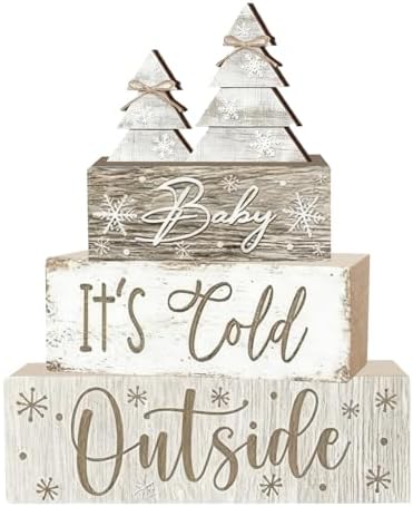 4 Pcs Christmas Decorations Indoor - Christmas Tree Table Decoration for Home - Wooden Centerpiece For Table - Winter Tiered Tray Decor Rustic Farmhouse Xmas Gift for Home Kitchen Mantel by CMZLUMINESTHome