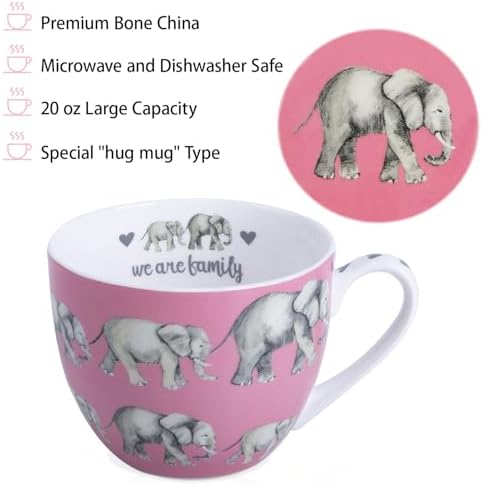 Premium 20 oz Bone China Elephant Hug Mug – Cute Elephant Design for Coffee & Tea, Ideal Holiday, Birthday, and Christmas Gift for Family and Friend, Designed in England by Harvest Green Studio - Image 4