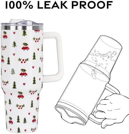 Christmas Tumbler with Handle and Straw Lid 40 oz,Cute Merry Xmas Tree Red Car Gifts for Women Vacuum Insulated Leak Proof Tumbler,Winter Holiday Accessories Stainless Steel Coffee Cup Mug - Image 4