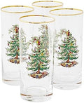 Spode Christmas Tree 15oz Highball Glasses, Set of 4 - Gold-Rimmed Elegant Holiday-Themed Glassware, Festive Holiday Drinkware for Christmas Parties, New Year’s Toasts & Festive Occasions by Spode
