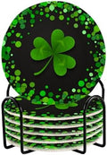 YETTASBIN St. Patrick's Day Shamrock 6 Pcs Drink Coasters with Holder, Cotton Woven Absorbent Heat-Resistant Round Coaster Non-Slip Table Mat for Kitchen Bar Home Decor Housewarming Gift, 3.9 in by Unknown