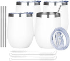 MEZMUT 12oz Insulated Wine Tumbler Glass Bulk with Lid(White,4 Pack) by MEZMUT