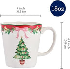 Bico Ribbon Christmas Scalloped Ceramic Mug Set of 4, Christmas Coffee Mugs, 15oz Holiday Cups for Tea, Cocoa, or Hot Drinks, Microwave & Dishwasher Safe - Image 2