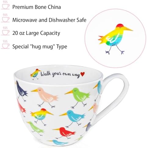 Birds Mugs for Daily Coffee and Tea, Premium 20 oz Bone China Coffee Tea Hug Mug, Perfect Holiday, Birthday and Christmas Gift for Bird Lovers, Designed in England by Harvest Green Studio - Image 4