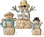 Suzile 3 Pcs Christmas Coastal Snowman Decoration Wooden Indoor Decor by Suzile