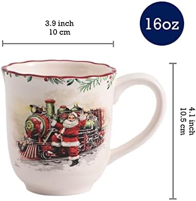 Bico Santa on the Way Ceramic Mug Set of 4, Christmas Coffee Mugs, 16oz Holiday Cups for Tea, Cocoa, or Hot Drinks, Microwave & Dishwasher Safe - Image 2