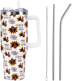 Thanksgiving Tumbler with Handle and Straw Lid 40 oz,Cute Gobble till you Wobble Turkey Gifts for Women Vacuum Insulated Leak Proof Tumbler,Winter Holiday Accessories Stainless Steel Coffee Cup Mug by Unknown