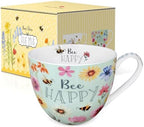 20 oz Bees & Flowers Coffee Hug Mug,“Be Happy” Designed to Spread Joy, Premium Bone China, Best Gifts for Mom Women Mothers Day, Designed in England by Harvest Green Studio - Image 2