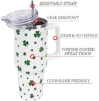 St Patricks Day Gifts 40 oz Tumbler with Handle and Straw Lid,Cute Green Lucky Clover Shamrock Spring Gift for Women Men Vacuum Insulated Leak Proof Stainless Steel Coffee Cup Mug - Image 3