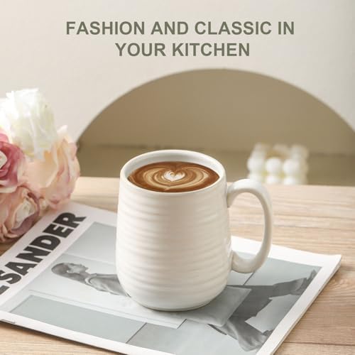 HASENSE Coffee Mugs, 15oz Clay-Infused White Ceramic Coffee Cups Set of 4 - Image 3