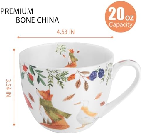 Autumn Forest Animal Mug - 20 oz Bone China Coffee Mug with Fox, Squirrel & Duck, Cozy Fall Gift for Nature Lovers and Friends, Designed in England by Harvest Green Studio - Image 2