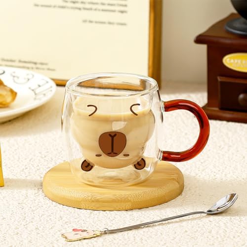Birthday Gifts for Women Men Cute Capybara Mug Double Walled Coffee Glasses Cups Tea Cappuccino Latte Cup Funny Christmas Gifts Cute Capybara Stuff Gift for Mom Friend Coworker Her Him Home Decor - Image 2