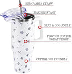 Christmas Tumbler with Handle and Straw Lid 40 oz,Cute Blue Merry Xmas Snowflake Bow Gifts for Women Vacuum Insulated Leak Proof Tumbler,Winter Holiday Accessories Stainless Steel Coffee Cup Mug - Image 3