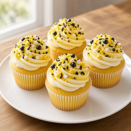Yellow & Black & White Sprinkles Mix Size Pearls Bumble Bee Themed Cake Decorations Cupcake Toppers Perfect for Wedding Valentine Supplies 4.58OZ - Image 5