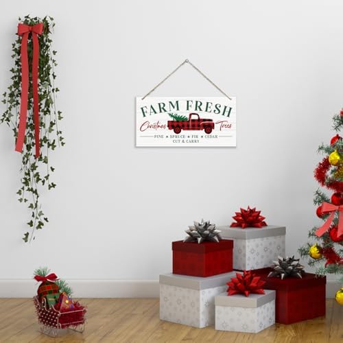 Farm Fresh Christmas Trees Wood Sign, Christmas Hanging Wood Sign, Winter Decorative Wall Signs, Rustic Winter Wooden Door Signs, Farmhouse Outdoor Wooden Xmas Decor, Xmas Wall Alt - Image 4