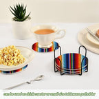 YETTASBIN Mexican Blanket Stripes 6 Pcs Drink Coasters with Holder, Cotton Woven Absorbent Heat-Resistant Round Coaster Non-Slip Table Mat for Kitchen Bar Home Decor Housewarming Gift, 3.9 in - Image 6