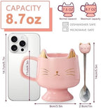 Christmas Mugs High-Footed Ceramic Cat Mug – 13.5oz Unique Coffee Cup with kitty Expression Design, Fun Gift for Women, Girls, Kids, Cat Lovers (pink) - Image 2