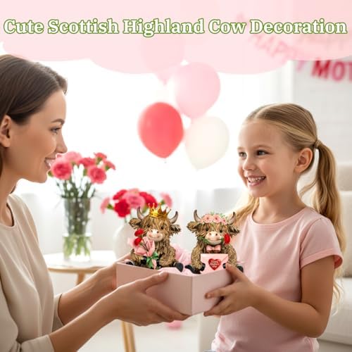 2 Pcs Resin Highland Cow Figurine Decor - Image 5