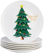 Christmas Plates Set of 6, 8 Inch Bone China Holiday Tree Dessert Appetizer Plates, Microwave & Dishwasher Safe Xmas Dinnerware Sets, Christmas Gift for Family(6pcs, 8 inch) by SwuutKitchen