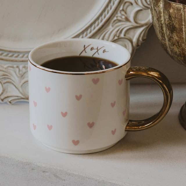 Sweet Water Decor Heart XOXO Coffee Mug with Gold Handle, 14oz Fine Bone China Tea Cup for Hot & Cold Drinks, Gift Idea for Friend, Sister, Wife & Valentines Day - Image 2