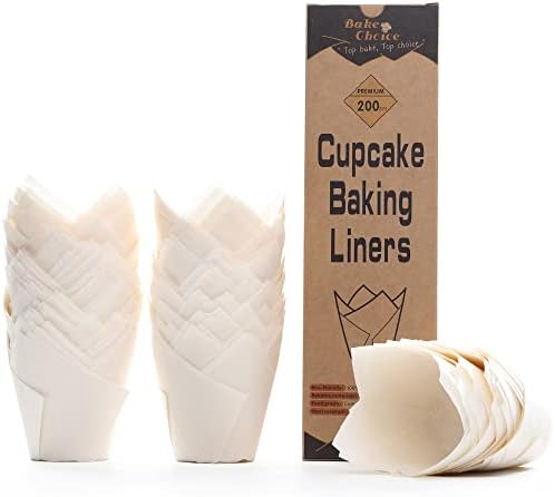 Bake Choice 200pcs White Tulip Cupcake Liners for Baking, Standard Size by BakeChoice
