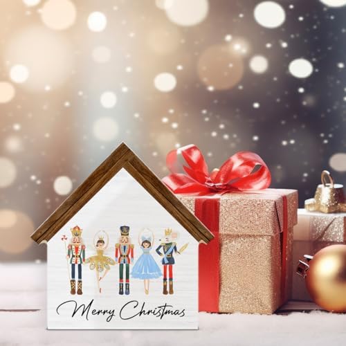 Nutcracker Christmas Decor, Merry Christmas House Shaped Wooden Sign - Image 6