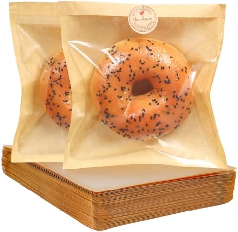 Paper Sandwich Bags Sealable Bagel Bags Kraft Brown Cookie Bags with Window by SUREHOME