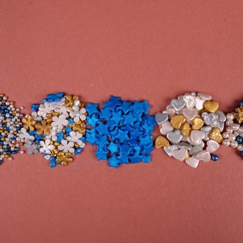 Confect Christmas Sprinkles | Blue, White, Gold & Silver Mix | Edible Pearl, Star & Heart Shaped Sprinkles | Holiday Cake & Cupcake Decorations- 5 Oz - Image 3