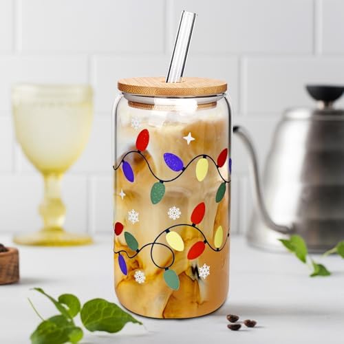 18oz Color Changing Christmas Cup, Cute Glass Cups with Lids and Straws - Image 4