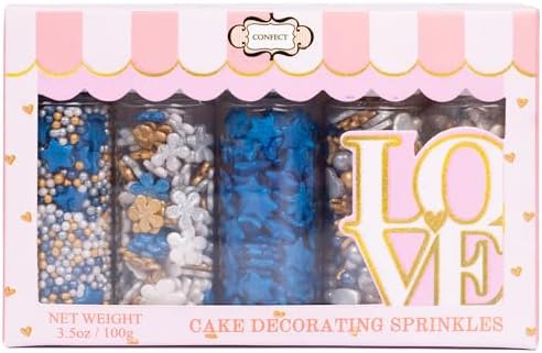 Confect Christmas Sprinkles | Blue, White, Gold & Silver Mix | Edible Pearl, Star & Heart Shaped Sprinkles | Holiday Cake & Cupcake Decorations- 5 Oz by CONFECTTHECAKEDECORATINGCO