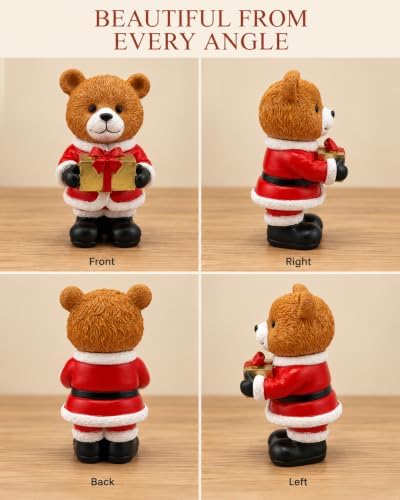 Christmas Teddy Bear Resin Figurine with Gold Present 5.1'' Holiday Decor - Image 6