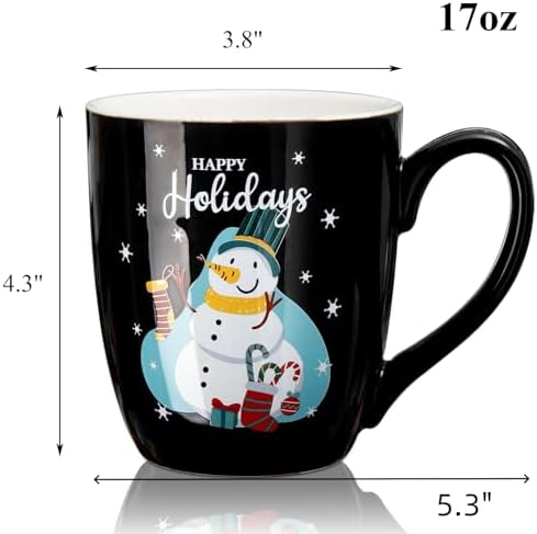 Hiceeden 6 Pcs Large Christmas Coffee Mugs, 17 Oz Ceramic Cute Santa Mugs, Holiday Novelty Mug Set Gift with Snowman Christmas Tree Pattern for Beverage, Milk, Black - Image 2