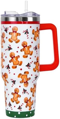 Christmas Tumbler with Handle and Straw Lid 40 oz,Cute Christmas Gifts for Women Gingerbread Candy Cane Vacuum Insulated Leak Proof Tumbler,Winter Holiday Accessories Stainless Steel Coffee Cup Mug by Unknown