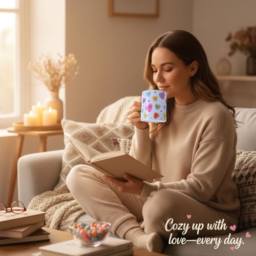 Valentine's Day Coffee Mug Set of 6, 10oz Ceramic Cups with Heart-shaped Handles, Colorful Candy Heart Design, Cute Romantic Gift for Couples, Friends, Party, Kitchen & Home Decor - Image 6