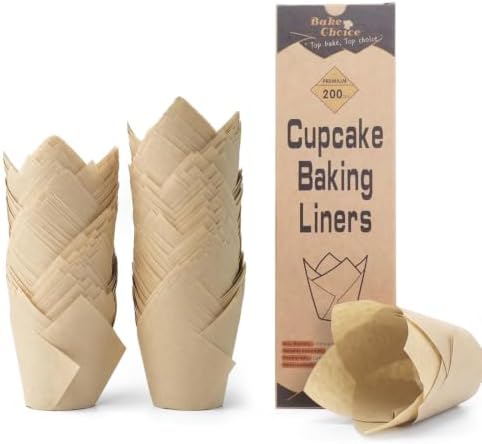 Bake Choice 200pcs Natural Tulip Cupcake Liners for Baking, EU 75GSM Paper by BakeChoice